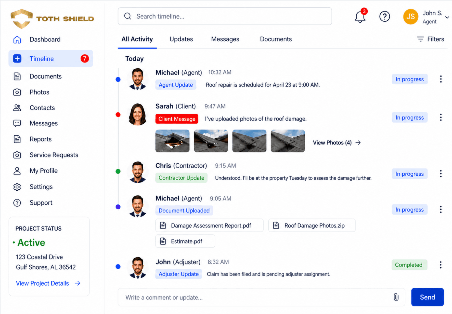 toth-shield-timeline-dashboard-for-claim-updates